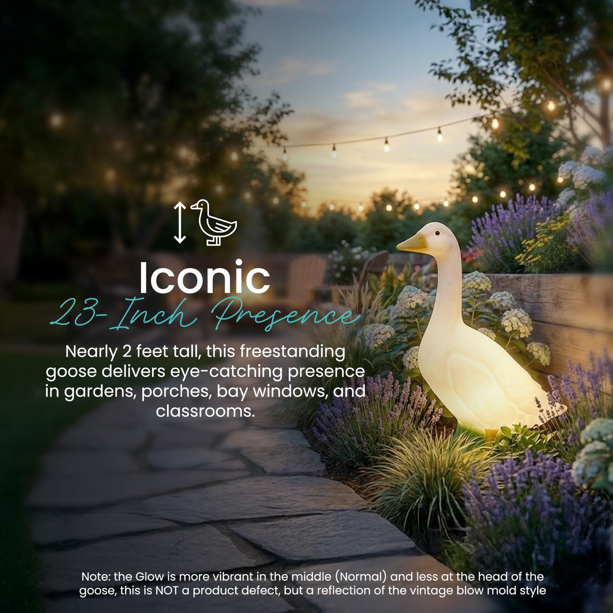 Union Products Light Up Wild Goose Lawn and Garden Statue, 23 Inch Tall, White - Illuminated Animal Outdoor Art for Yard, Patio, or Porch Decor, Seasonal Outfit Compatible