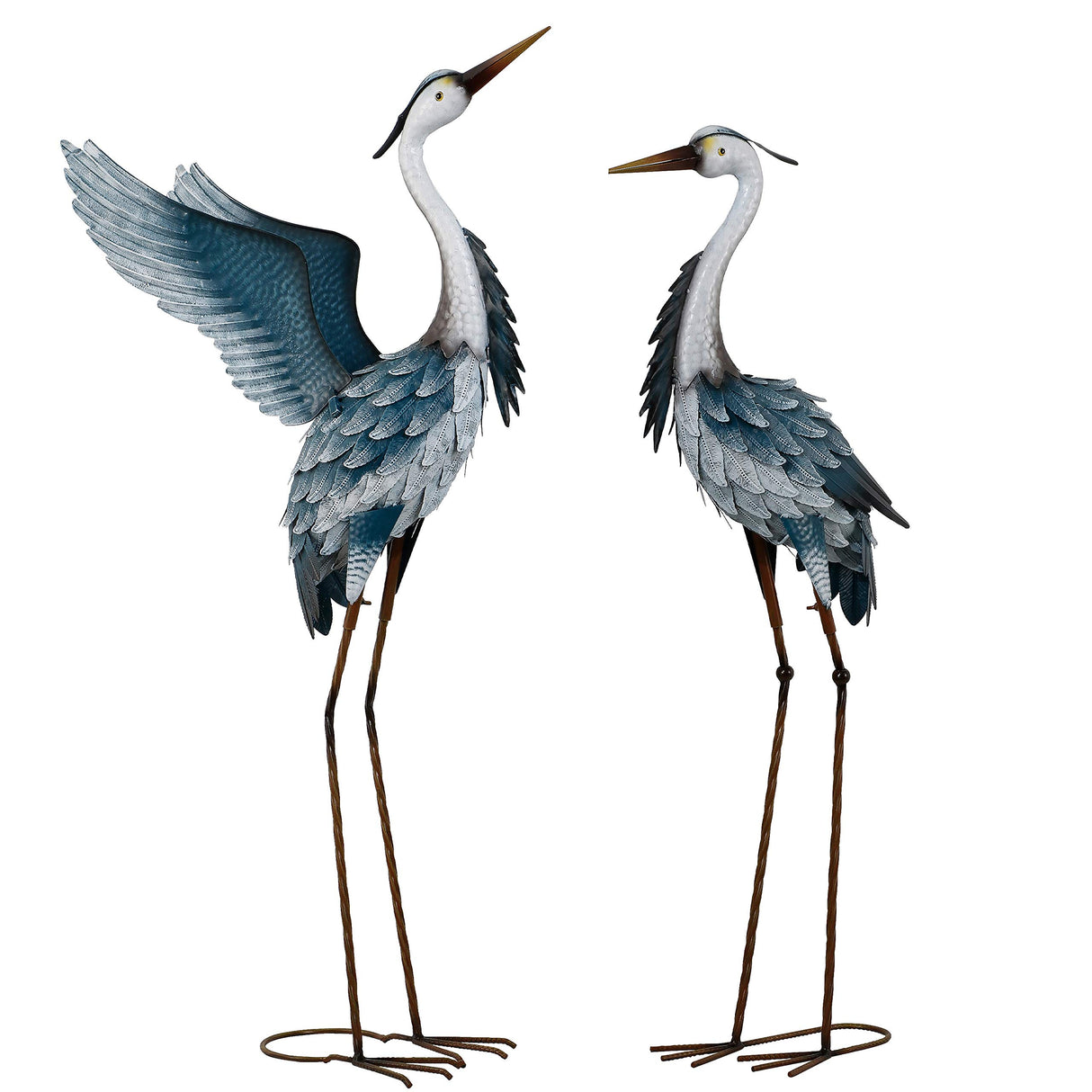 TERESA'S COLLECTIONS Garden Decor Blue Heron Metal Yard Art,38-42" Large Metal Cranes Sculptures & Statues Heron Decoy for Outdoor Indoor Decorations,Outside Patio,Pool, Lawn,Set of 2,Gift for Mom
