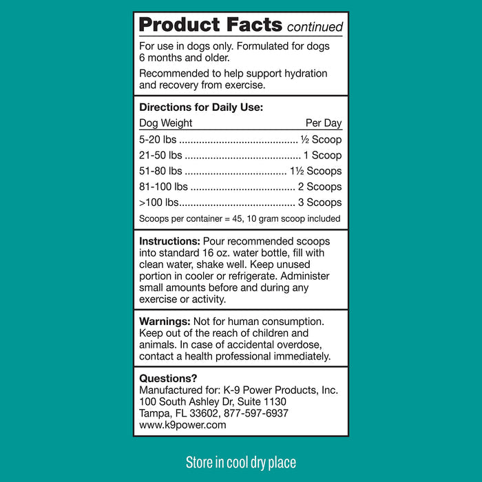 K9 Power Next Generation Go Dog - Water Additive for Dogs, Hydration and Performance Electrolyte Mix, Recovery and Electrolyte Additive, Supports Muscle Function and Endurance, 1lbs