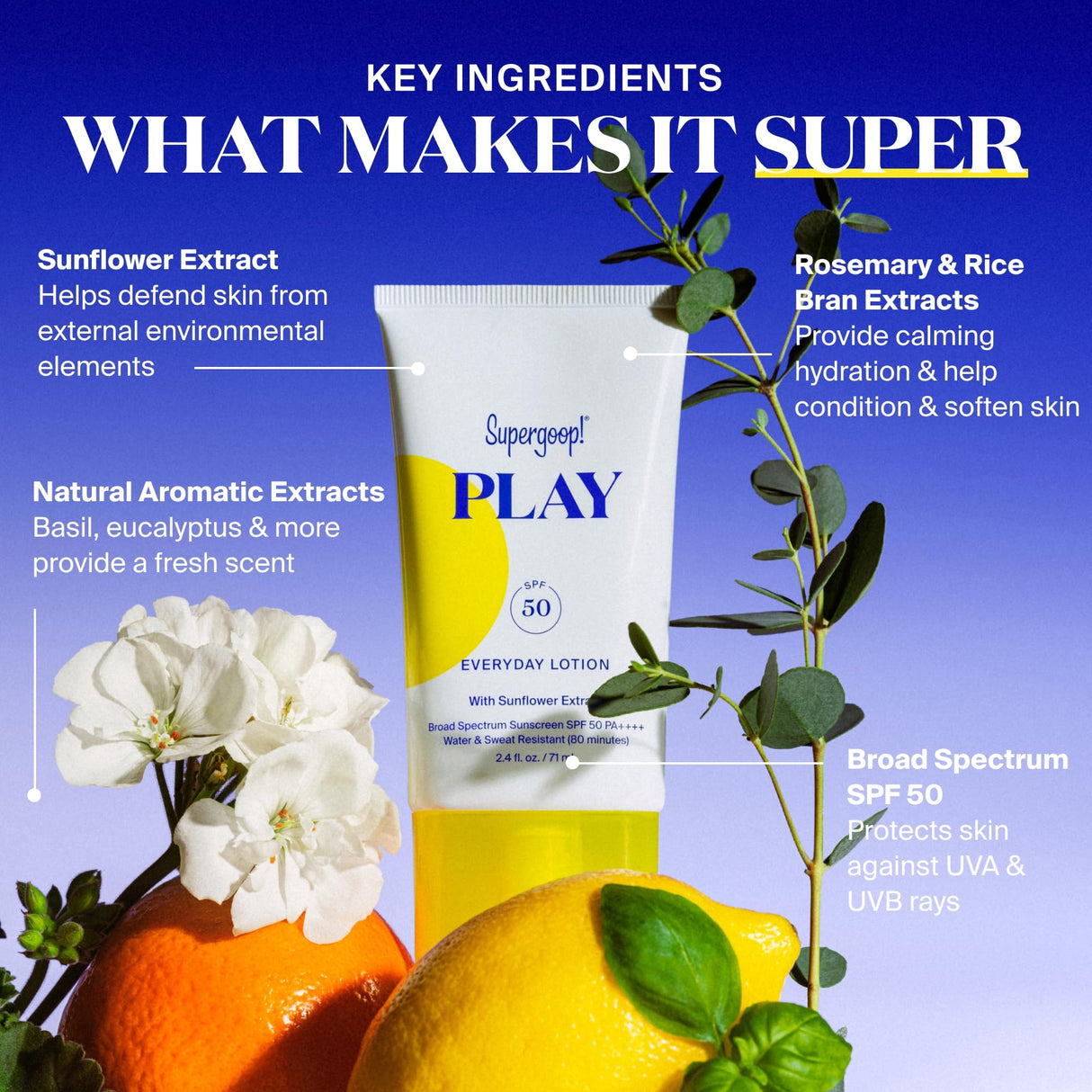 Supergoop! PLAY Everyday Lotion SPF 50 (2.4 fl oz) - Broad Spectrum Body & Face Sunscreen for Sensitive Skin - Great for Active Days - Fast Absorbing, Water & Sweat Resistant