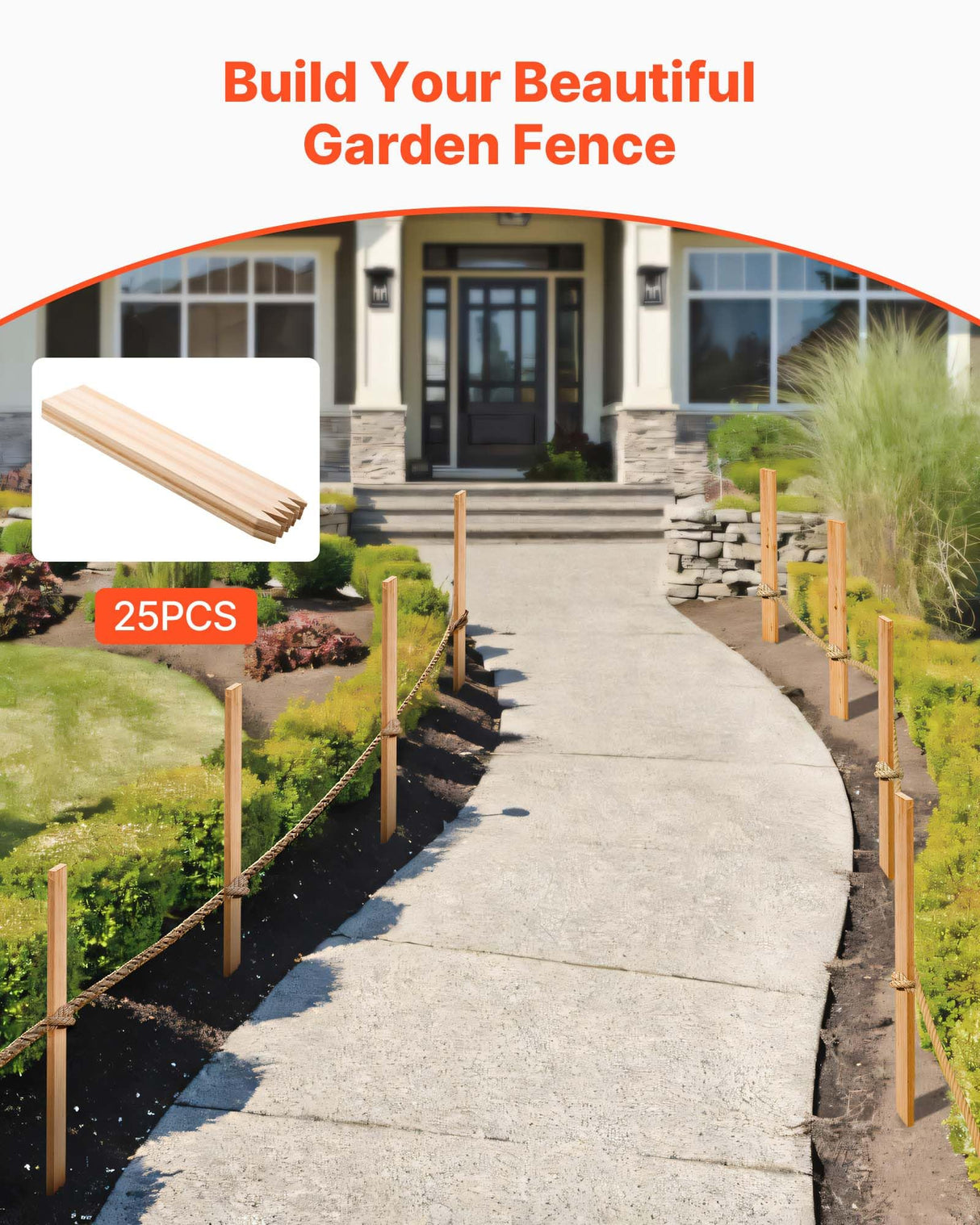 VEVOR Wooden Garden Stakes, 25 Pcs 36 x 0.5 x1.5 in Survey Grading Stakes, Garden Ground Stake with Sharp Point, Fir Wood Plant Support Stake, Sign Posts for Silt Fence Backyard Boundaries Baselines