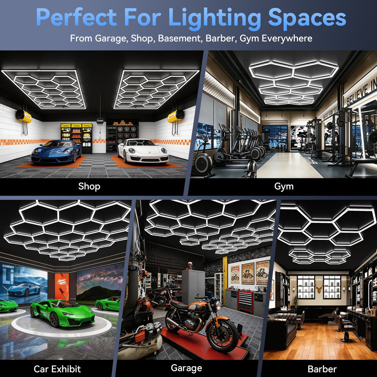 LZHOME Hexagon 5000K LED Garage Lights: 25 Pack Updated 1.31-inch Wider Size,26300LM Super Bright Hex Lighting Ceiling LED Shop Light for Garage, Car Detailing, Workshop, Warehouse, Gym, Basement