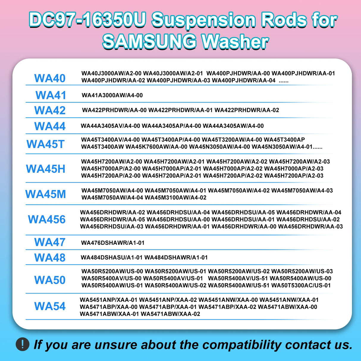 Upgraded DC97-16350U DC97-16350T Washer Suspension Rods for SAMSUNG WA50R5200AW/US, WA50R5400AV/US WA50R5400AW/US WA45T3200AW/A4 WA45H7000AW/A2 and WA45N3050AW/A4 Washing MachineοΌ4pcsοΌ