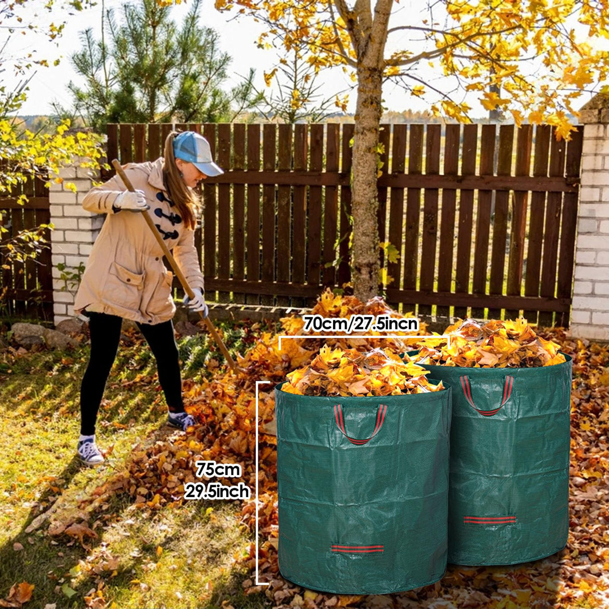 5-Pack 72 Gallon Yard Waste Bags,Reusable Collapsible Garden Leaf Bags with Plastic Ring,Standable,with Gardening Gloves,for Camping & Recycling Leaves,Lawn Debris & Grass Clippings