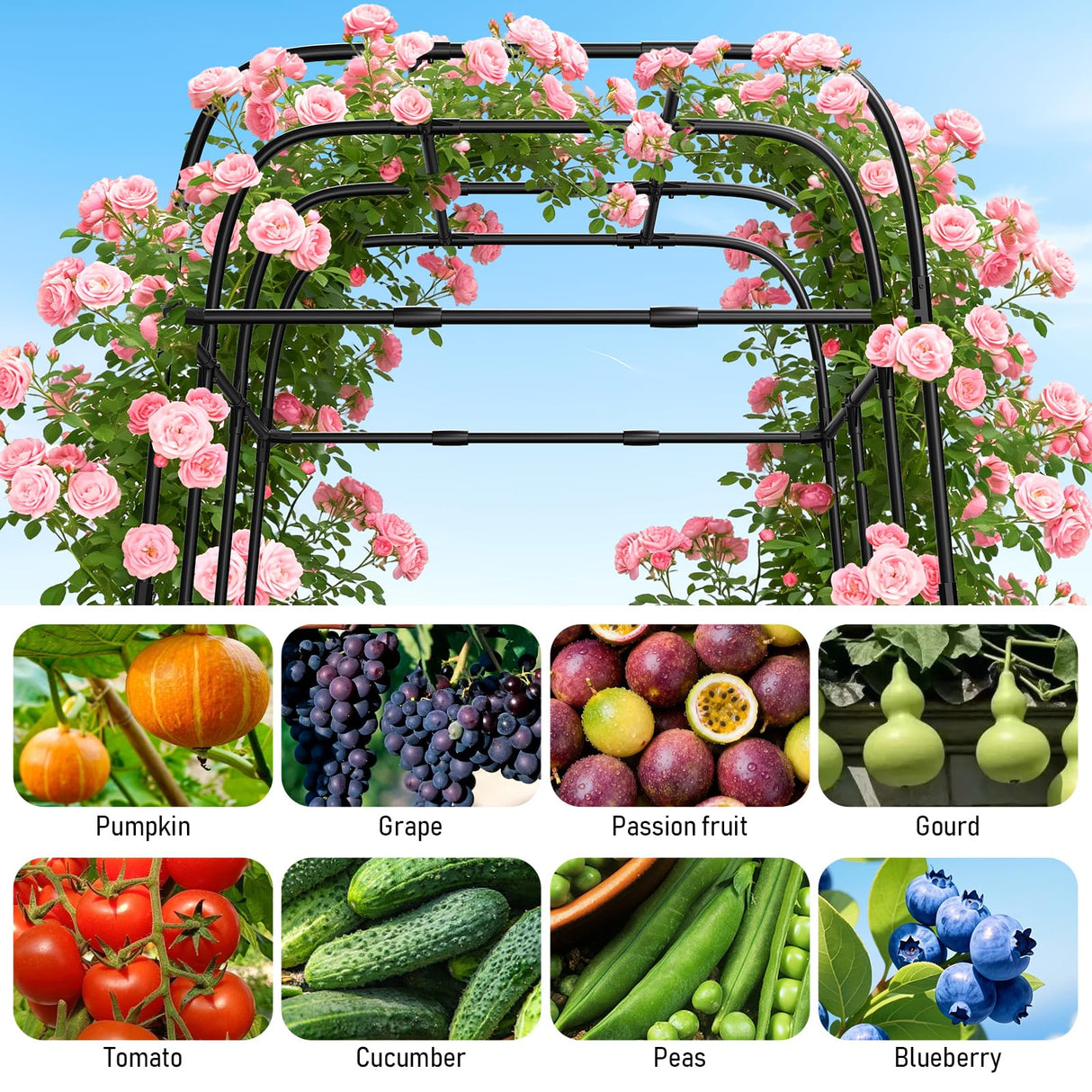 7FT Garden Trellis Arch for Climbing Plants – Tall Outdoor Metal Trellis for Vegetables, Peas, Tomatoes, Cucumber Trellis Arch & Vertical Garden Climber Plant Support for Vine Plants