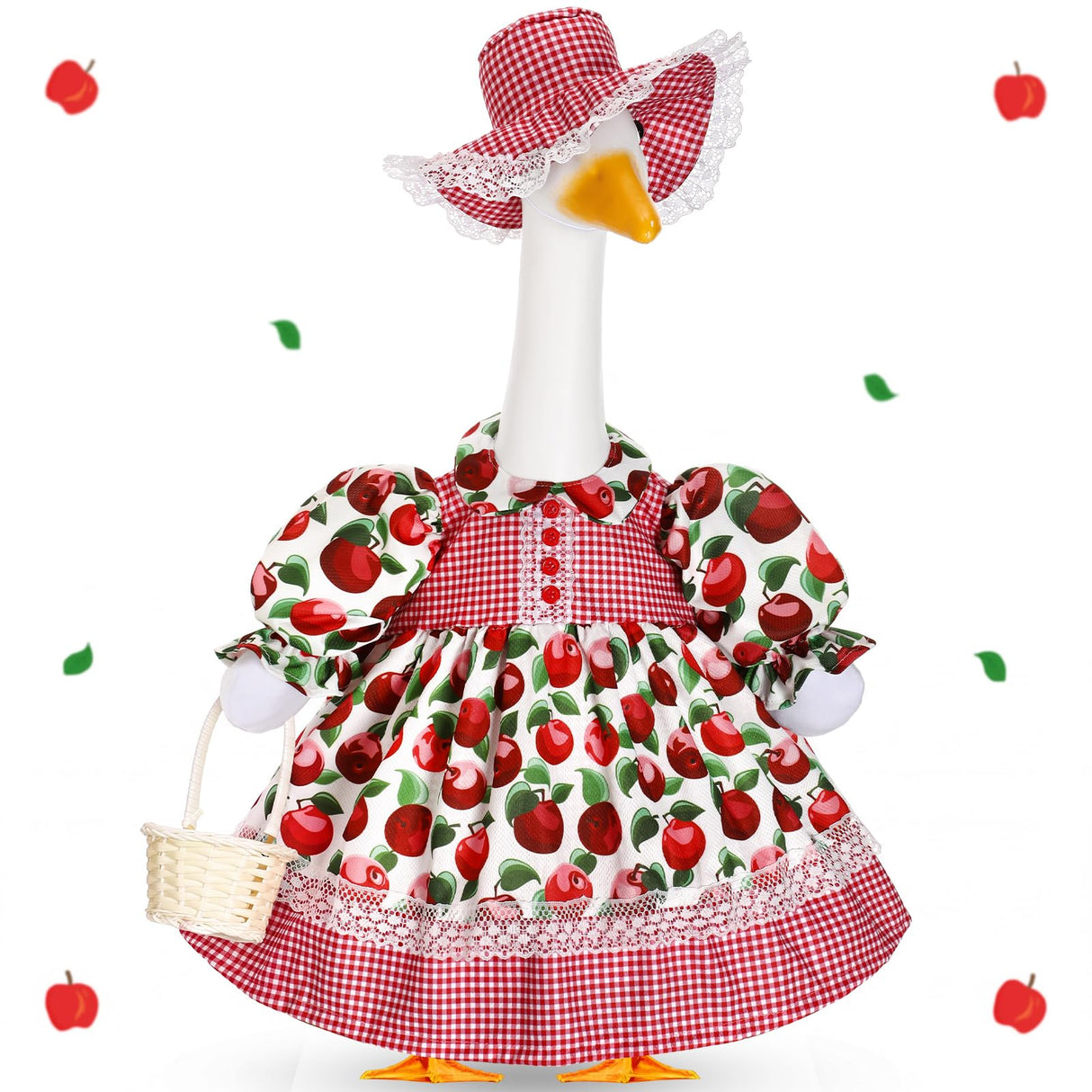 FuWeave Fall Porch Goose Outfit Set Apple Goose Costume for 23'' Plastic Cement Statue Cute Lolita Dress Clothes for Summer Autumn Harvest Indoor Outdoor Front Garden Lawn Yard Patio Statue Decor