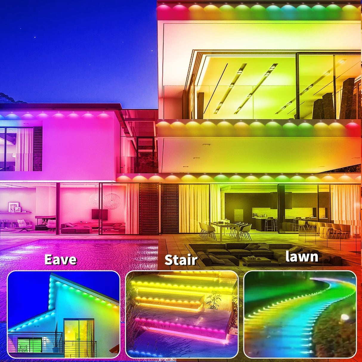 Sxlofty 65.6FT Permanent Outdoor RGB Lights,IP67 Waterproof Smart LED Eaves Lights with App/Remote Control,for Christmas and All Holiday Decor,Daily and Accent Lighting,House Roof and Garden Lighting