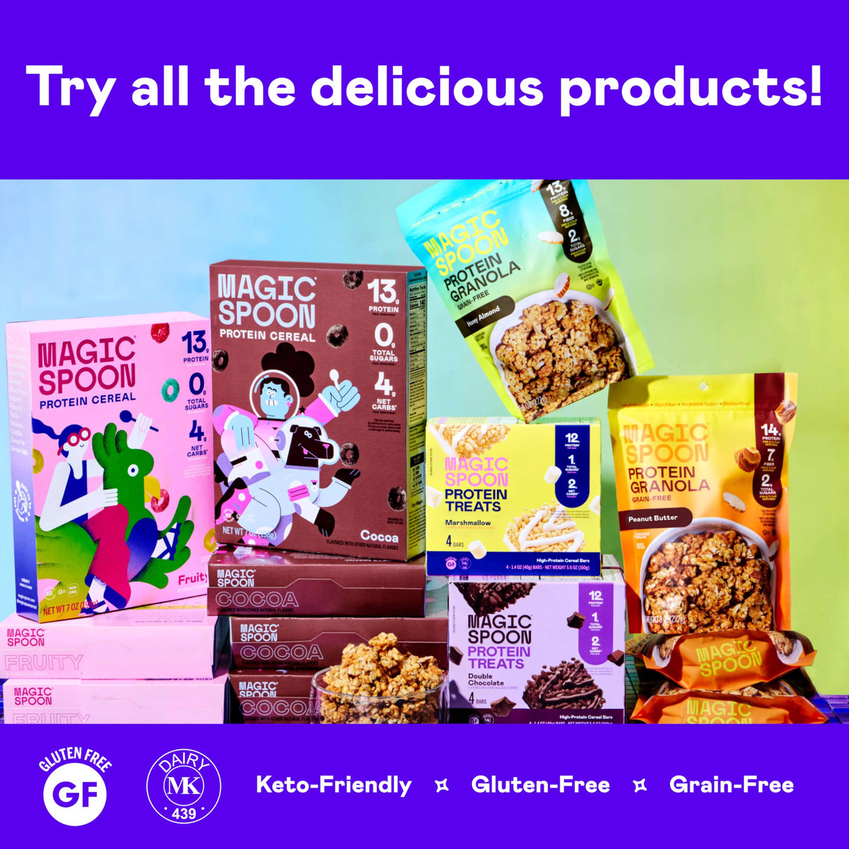 Magic Spoon Cereal, Variety 4-Pack of Cereal - Keto & Low Carb Lifestyles, Gluten & Grain Free, High Protein, 0g Sugar