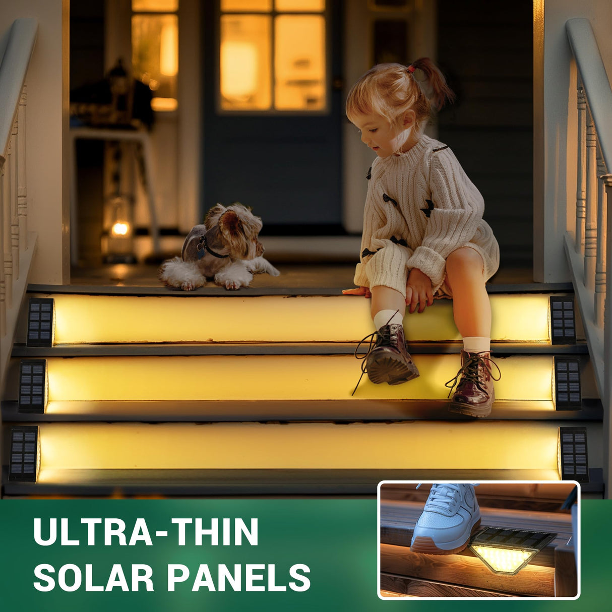 PATIOWIN 6 Pack Solar Step Lights for Outside, 24 LEDs Solar Stair Lights Waterproof IP65, Solar Deck Lights Outdoor Decor for Garden, Porch, Pathway, Patio, Fence, Balcony(Warm White)