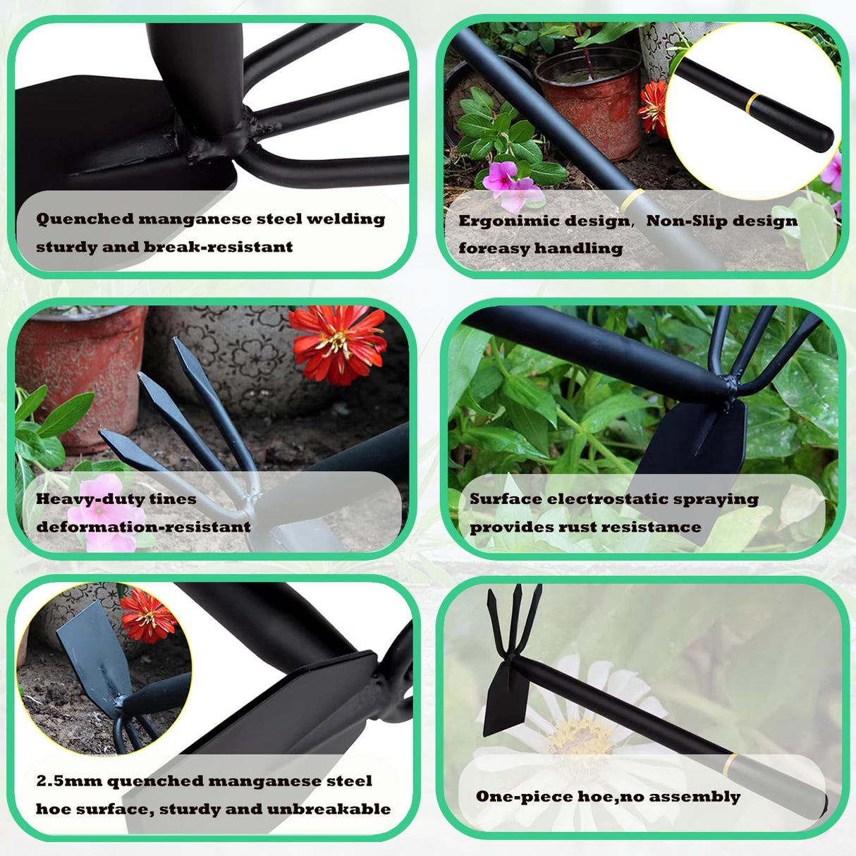 AHUDKKY Hoe and Cultivator, Hoe Garden Tool, Hand Hoe Cultivator Garden Tool, Thickened Manganese Steel, Garden Hoe for Weeding, Planting, Loosening Soil, Digging,No Assembly Required