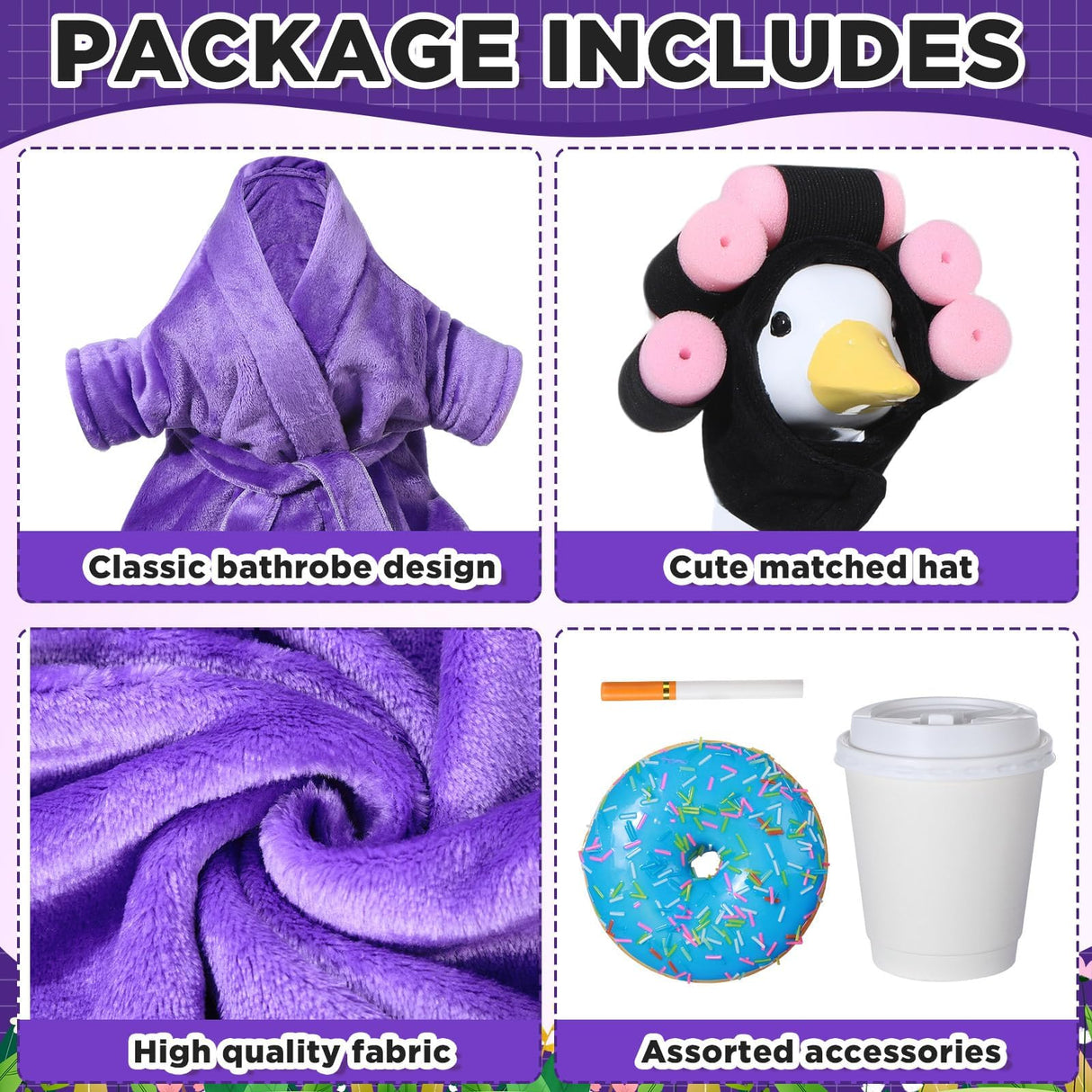 OBUSATT Old Lady Porch Goose Outfits 23 in Bathrobe Lawn Goose Costume Set Purple