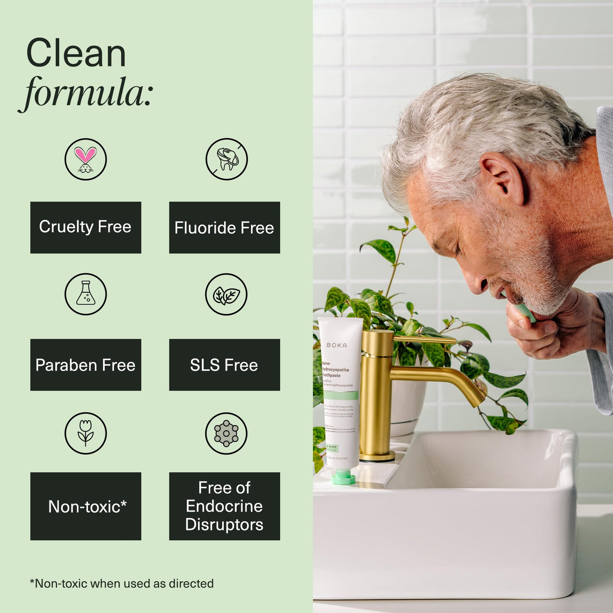 Boka Fluoride Free Toothpaste Nano Hydroxyapatite, Helps Remineralize, Appropriate for Sensitive Teeth, Whitening - for Adult, Kids Oral Care - Refresh Mint Flavor, 4 Fl Oz 3Pk