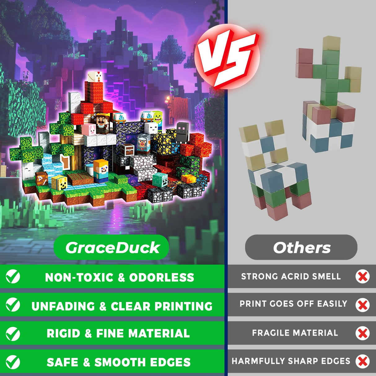 GraceDuck 300 PCS Magnetic Blocks - Magnetic Building Blocks, Stacking Magnets for Kids, Sensory Toy for STEM Montessori Sensory Toys for Kids 3+ Boys and Girls Christmas Birthday Gifts