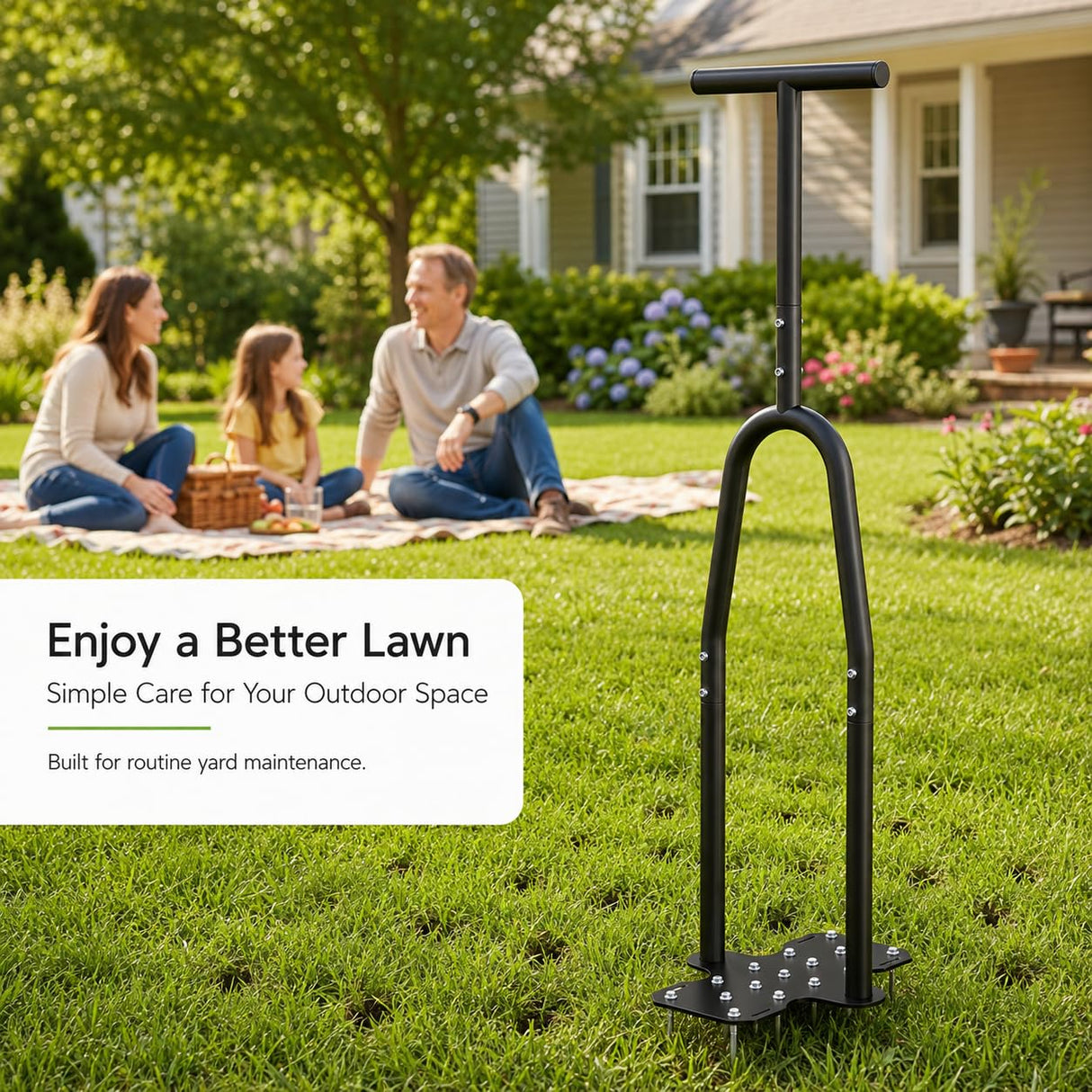 eWonLife Lawn Aerator Tool with Step-Through Pedal, 15-Spike Manual Aerator