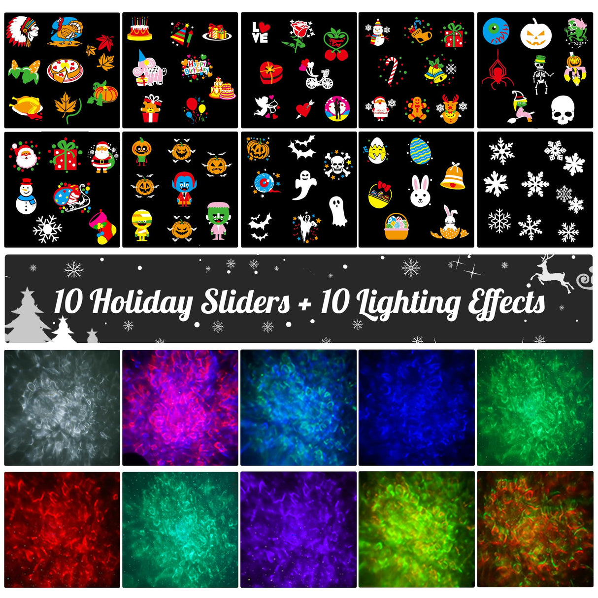 2025 Upgrade Christmas Halloween Projector Lights Outdoor Decorations, COOLWUFAN Holiday Projector Lights with Remote and 20 HD Effects(3D Ocean Wave) for Xmas Halloween Party Yard Decor