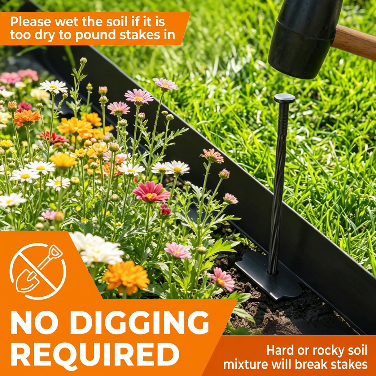 Hugeleaf 4.5 Inch Tall Landscape Edging 60 Feet Garden Edging with 60 Spikes, Plastic Landscape Border Edging for Landscaping Lawn, Flower Beds(Black)