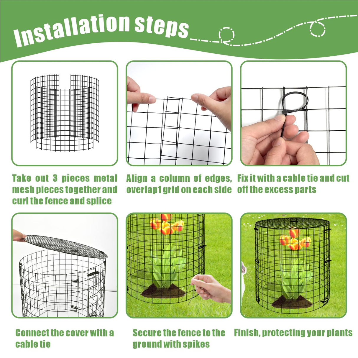 6 Packs Garden Plant Protectors from Animals,Metal Plant Cage, 11.8"x 12.6"