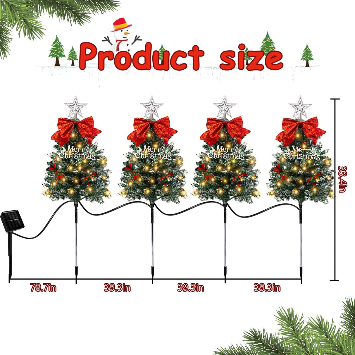 4 Pack Christmas Tree Solar Pathway Lights Outdoor Decorations, Waterproof Artificial Mini Xmas Tree Stake Lights with DIY Ornamets for Garden Yard Porch Decor (Snowy Tree)