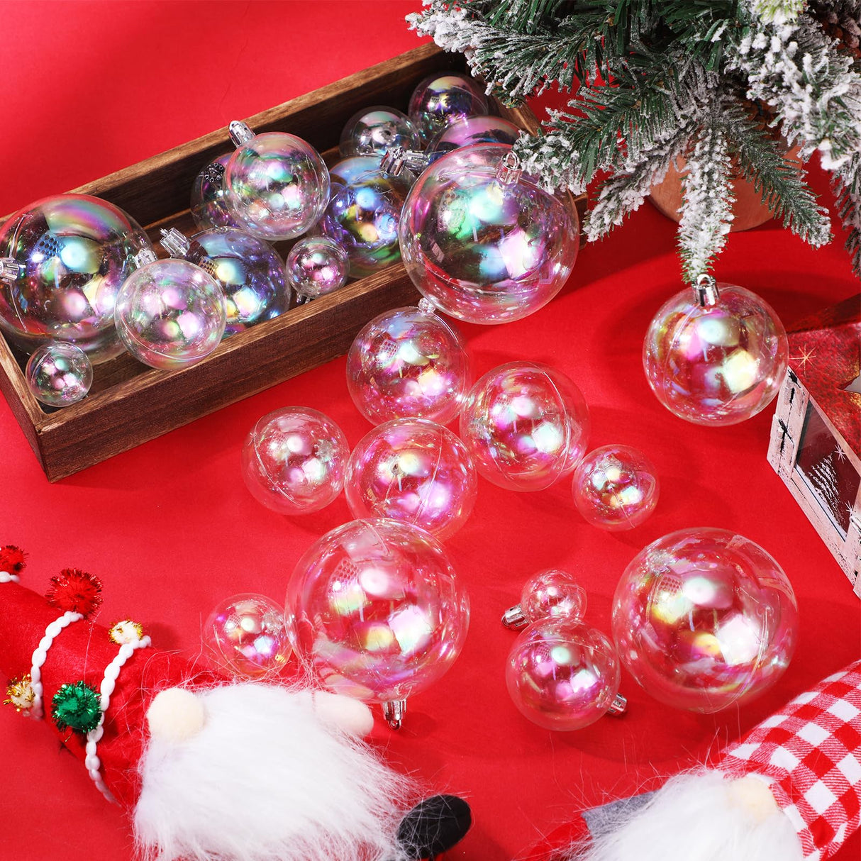 Shappy 50 Pcs Christmas Iridescent Ornaments Halloween, Transparent DIY Shatterproof Hanging Rainbow Ball Christmas Ornament 5 Different Sizes for Party, Wedding, Home Decor (Clear)