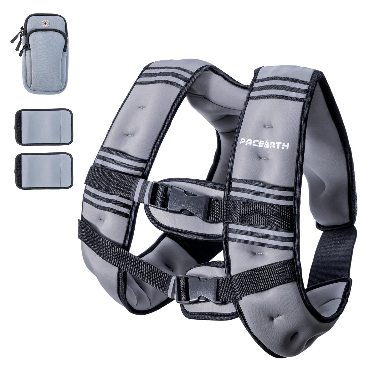 PACEARTH Weighted Vest,4lb/6lb/10lb/12lb/16lb/20lb/25lb/30lb Weight Vest with Reflective Stripe, Body Weight Vests Adjustable for Men, Women Workout, Strength Training, Running, Walking, Jogging