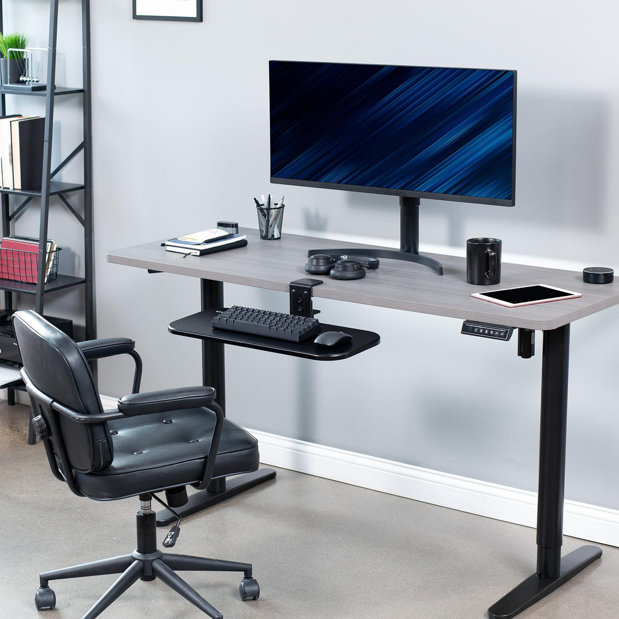 VIVO Clamp-on 23 x 10 inch Rotating Computer Keyboard and Mouse Tray, Extra Sturdy Desk Swivel Clamp, Ergonomic Typing, Black, MOUNT-KB04CB