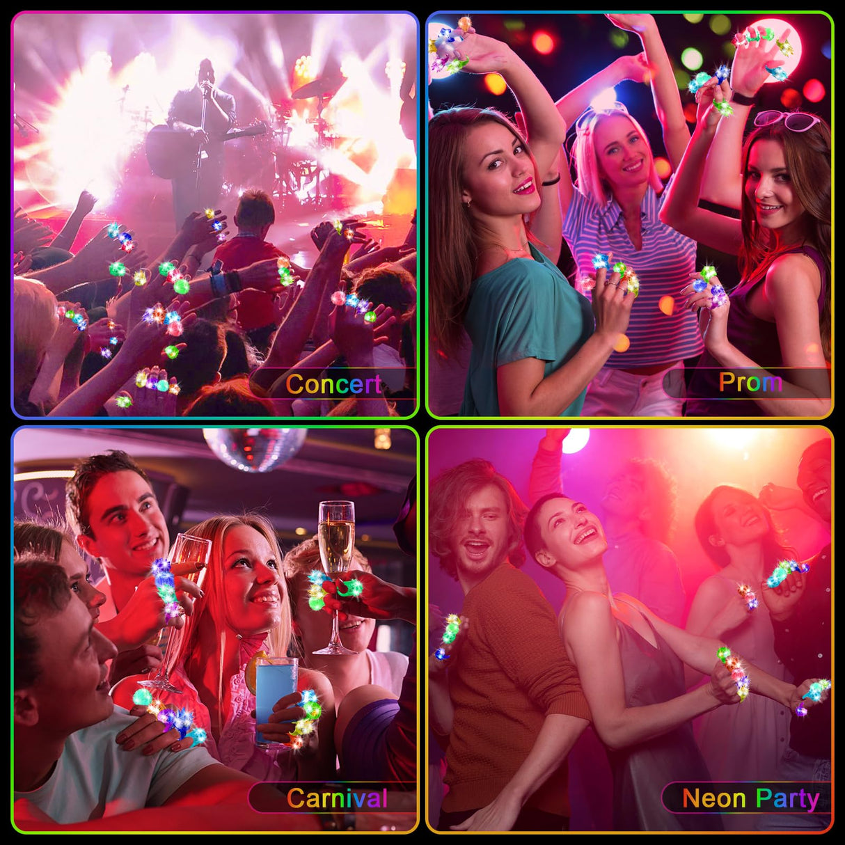 OLUPP 150 Pcs Light Up Rings, Glow In The Dark Party Supplies, 6 Style Flashing Glow In The Dark Rings for Adults & Kids, LED Ring for Birthday Party Favors, Concert, Raves, Halloween, Christmas