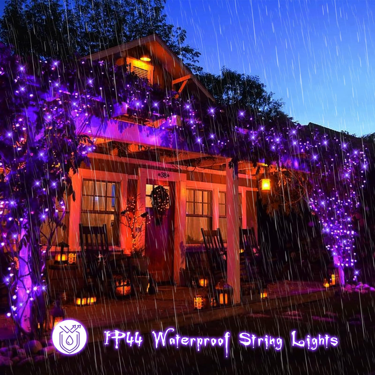 YEGUO Halloween Lights Battery Operated, 2 Pack Each 33ft 100 LED Purple String Lights Outdoor Waterproof, Green Wire Fairy Christmas Light Indoor with Remote