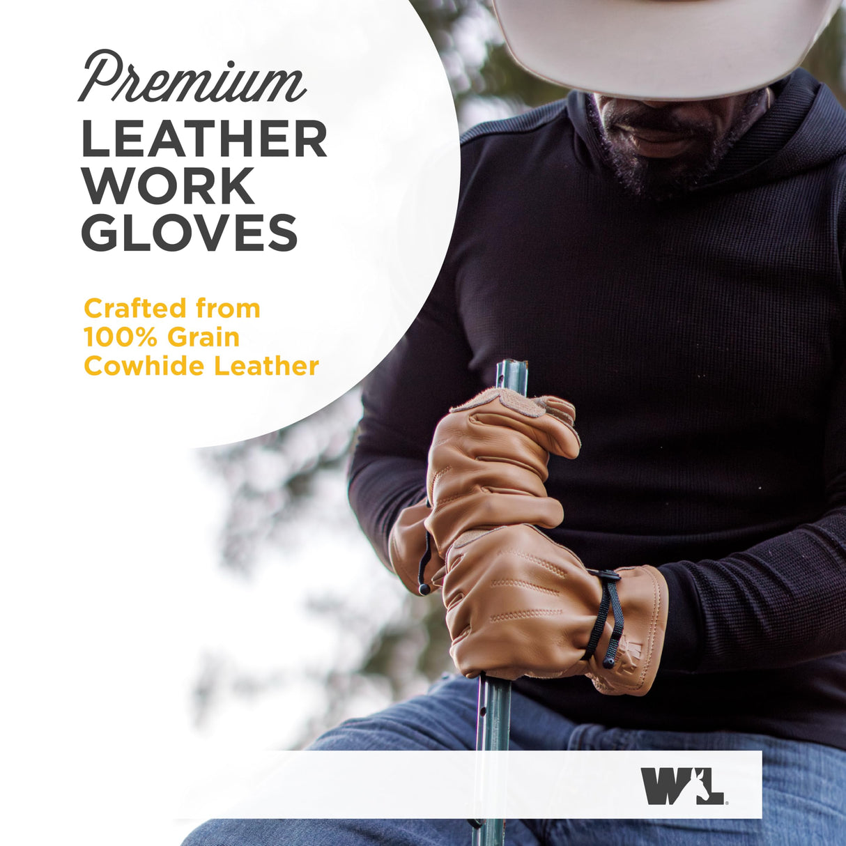 Wells Lamont Leather Work Gloves for Men – Heavy Duty, Cowhide, Abrasion & Puncture Resistant – Adjustable Wrist, Gunn Cut Design, Ideal for Ranching, Farming, Construction - Timber - L
