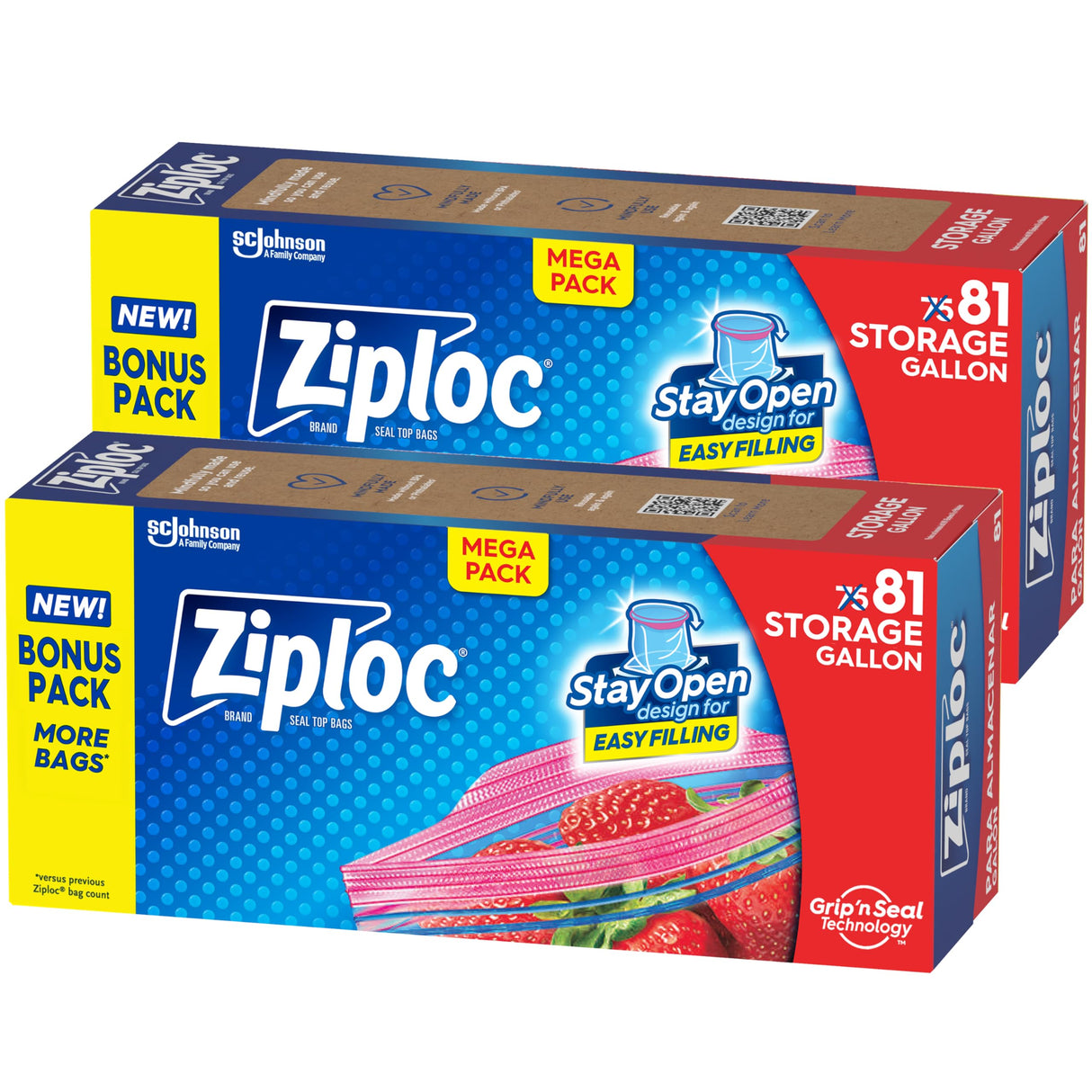 Ziploc Gallon Food Storage Bags, Stay Open Design with Stand-Up Bottom, Easy to Fill, 162 Count