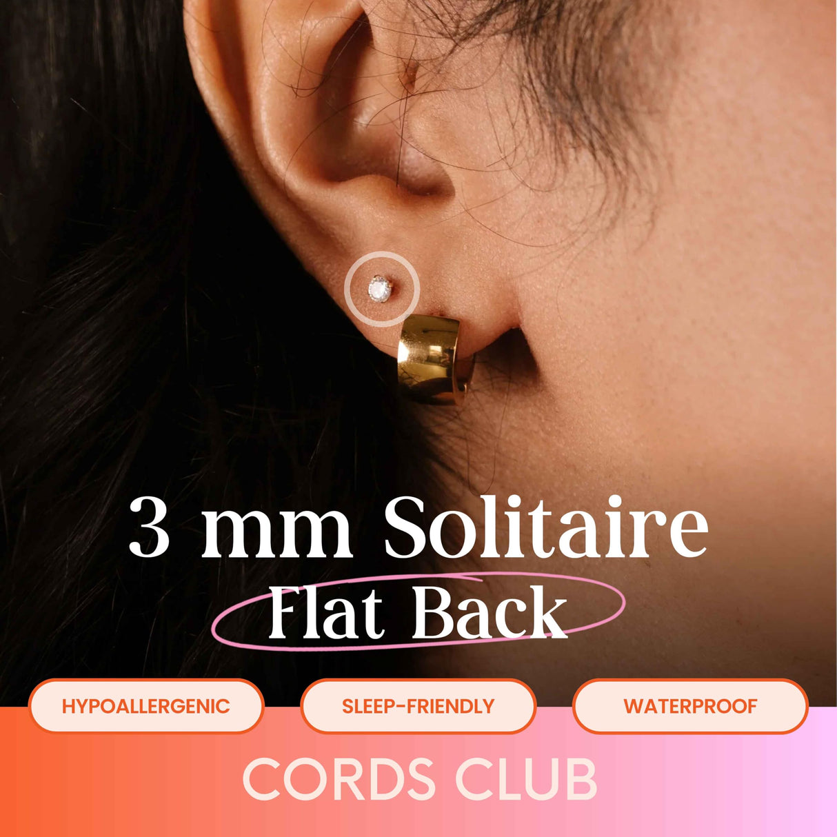 Cords Club Solitaire Flat Back Stud-Hypoallergenic Titanium Women's Earring