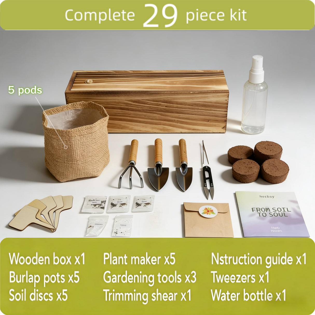 5 Herb Garden Kit with Wooden Box – Basil, Thyme, Parsley, Rosemary, Mint – Windowsill Herb Garden for Kitchen – Mother’s Day Gift for Mom, Gardening Gift for Women – Birthday Housewarming