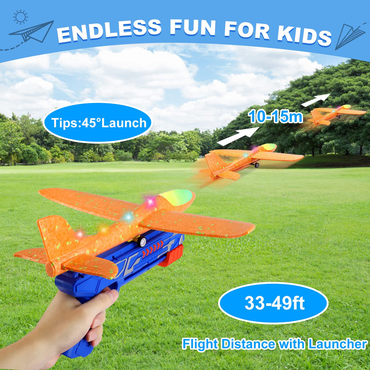 Fuwidvia 3 Pack Airplane Launcher Toys, 13.2 in LED Foam Glider Kids 4-12