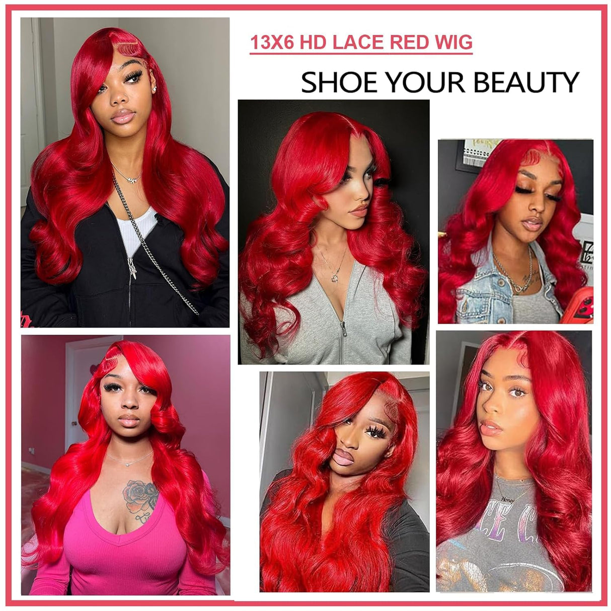 ELFSECRET Red Lace Front Wigs Human Hair Body Wave 13x6 HD Lace Front Wig Human Hair 180% Density Wear and Go Glueless Red Wigs Human Hair Pre Plucked Burgundy Red Colored Wigs for Women 26 Inch