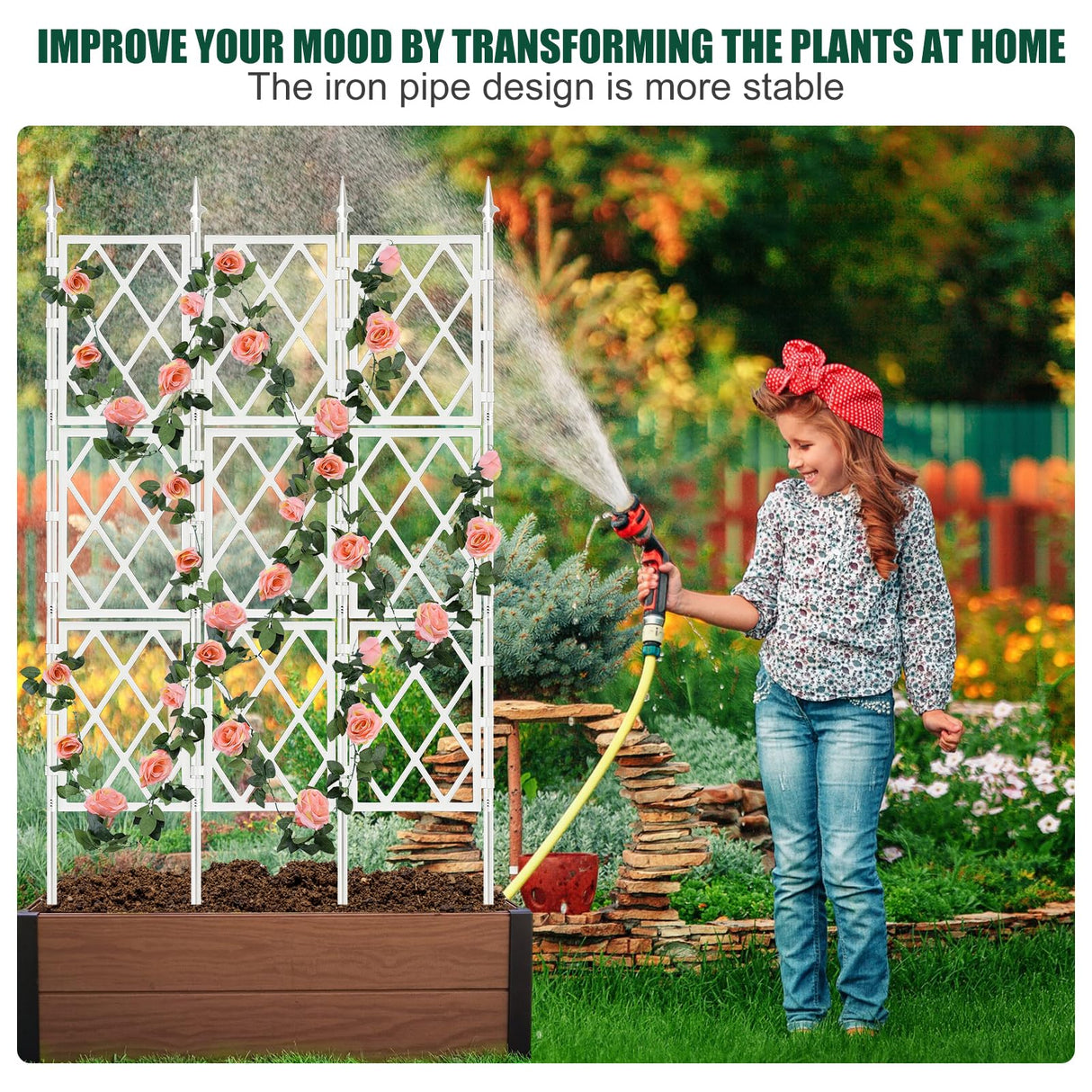 WellSign 63 Inch Metal Pipe Garden Trellis for Climbing Plants Outdoor