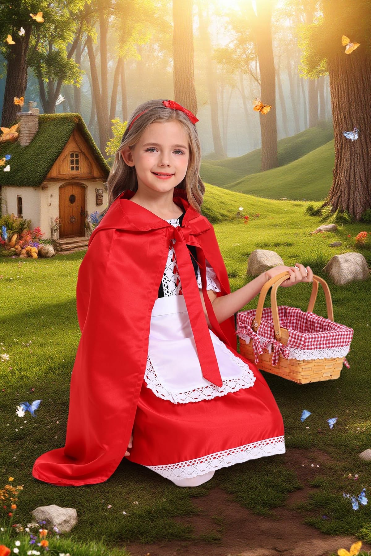 Mosong Little Red Riding Hood Costume for Girls Kids Halloween Christmas Cosplay Costumes Dress and Red Hooded Cloak MS032XXL