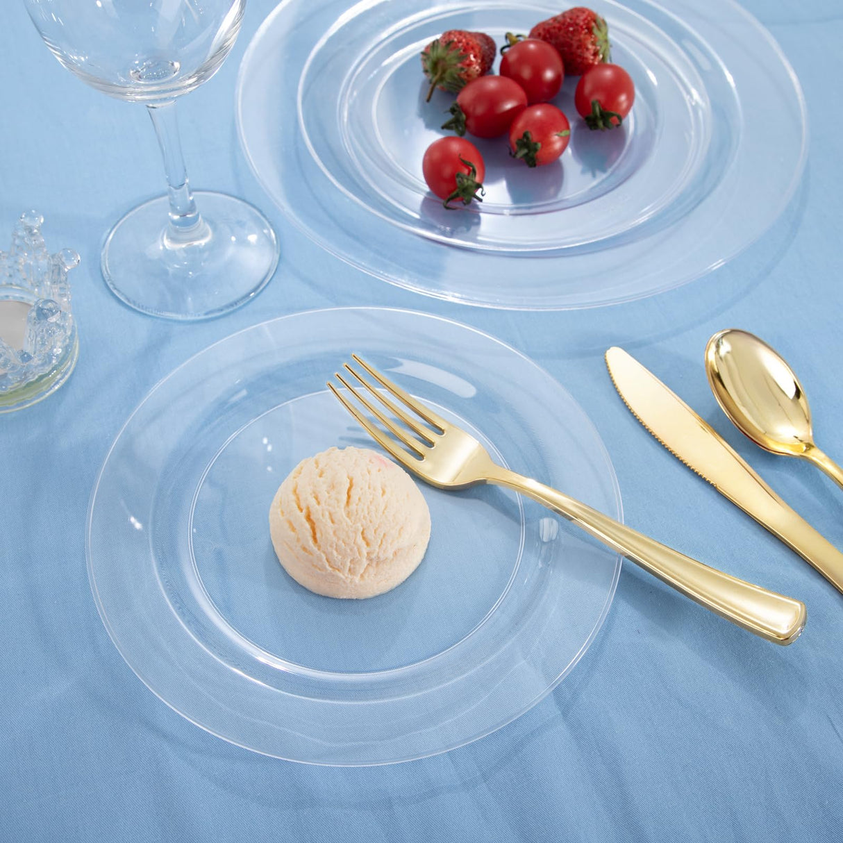 FLOWERCAT 100PCS Clear Plastic Plates - Heavy Duty Clear Disposable Plates for Fall Party/Wedding/Christmas - Include 10inch & 7inch Dinner/Dessert Plates for 50guests