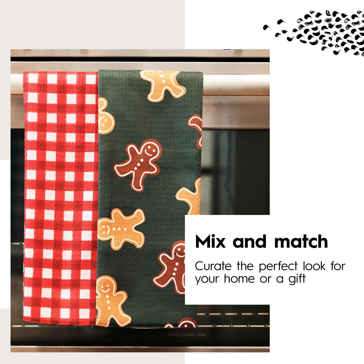 GEOMETRY Christmas Kitchen Towels - Quick Dry Microfiber Cloth Dish Towels for Kitchen Drying - Premium Quick Dry Towel, 2-Pack Set (Festive Lights + Ginger Joy (Merry Magic)