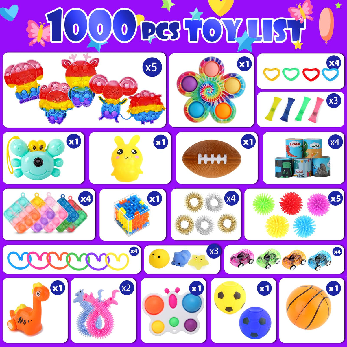 1000Pcs Bulk Party Favors for Kids, Fidget Toys Pack,Stocking Stuffers, Treasure Box Chest, Birthday Party, Classroom Carnival Prizes, Pinata Stuffers, Goodie Bag Stuffers, Stress Relief, Sensory Toys