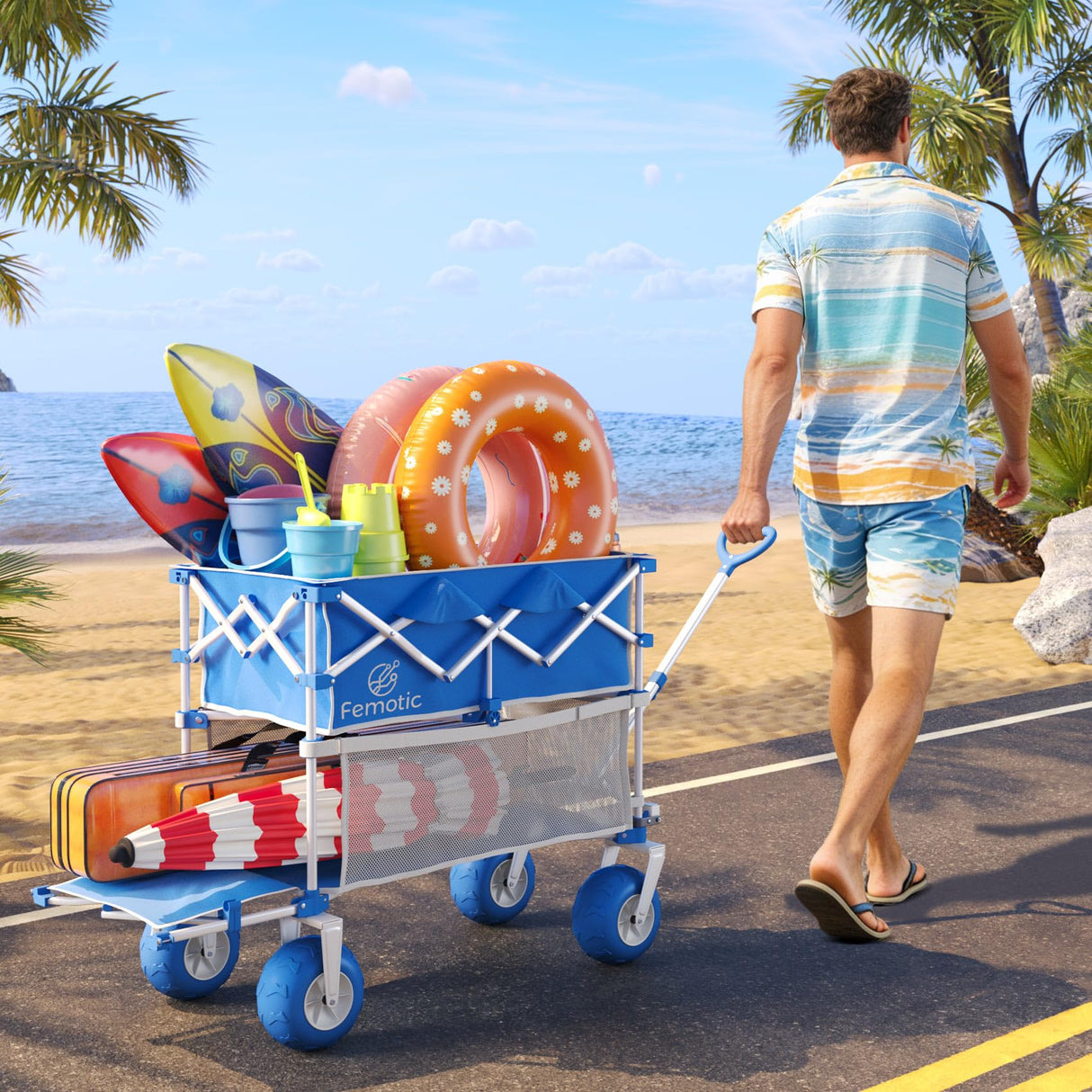 Beach Wagon with Big Wheels for Sand,400L Double Decker Wagon with Extender