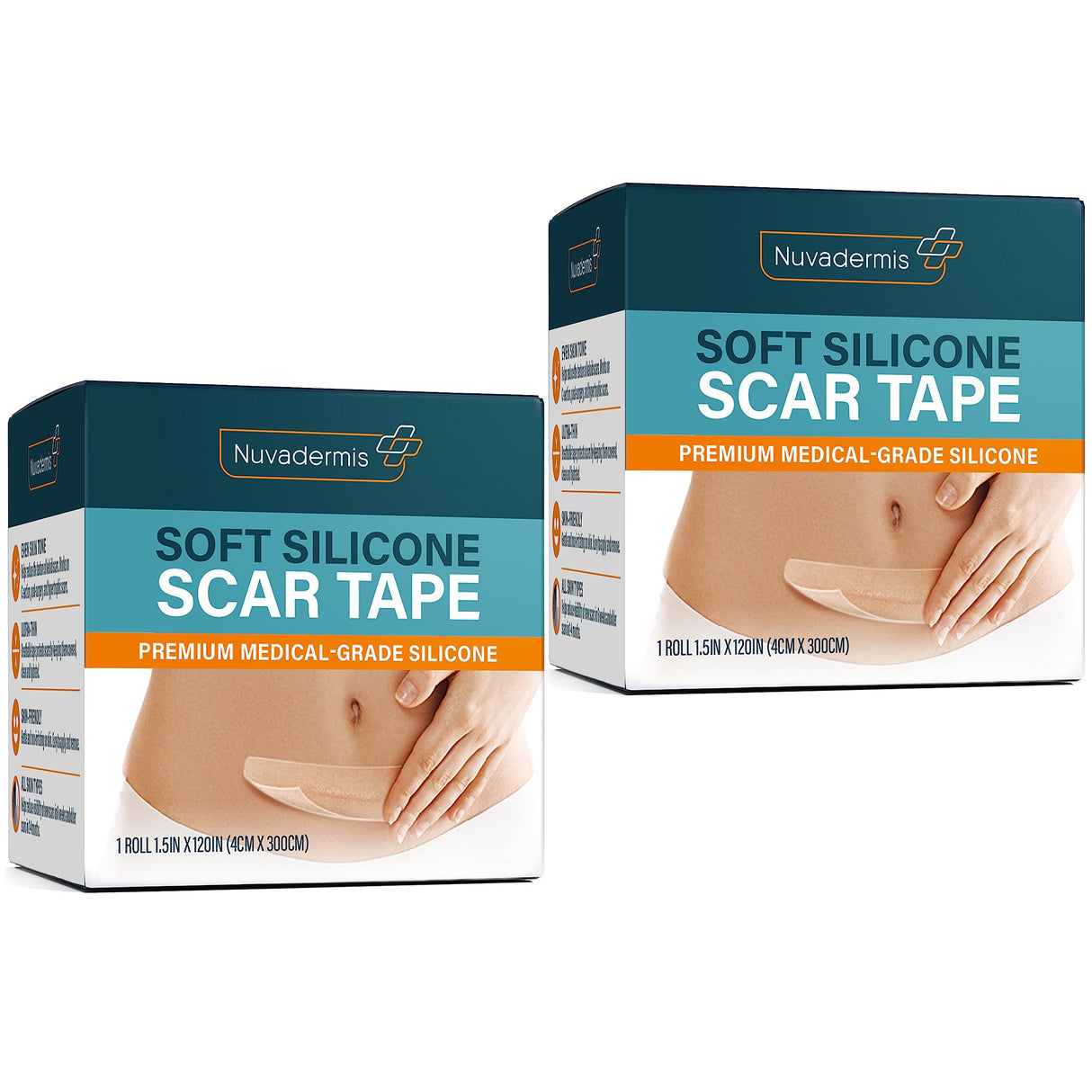 NUVADERMIS Silicone Scar Tape for Surgical Scars - 120" x 1.5" Roll - Extra Long Medical Grade Silicone Scar Tape for C-Section, Tummy Tuck, Keloid, and Surgical Scars - Reusable Tape Strips - 2 Pack