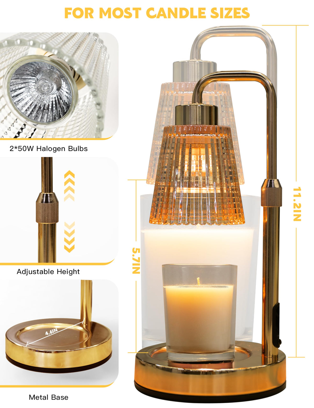 Gold Candle Warmer Lamp with 24h Cycle Timer, Dimmable Wax Melt Warmer