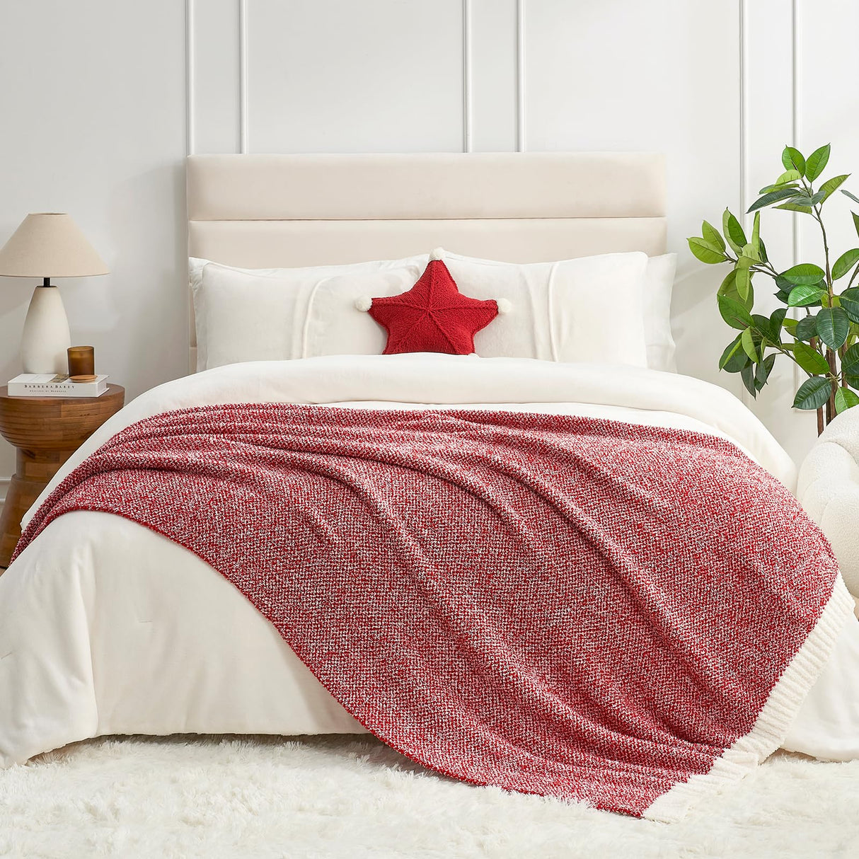 Snuggle Sac Red Throw Blanket for Couch, Super Soft Warm Christmas Red Blankets Cozy Knit Fuzzy Plush Lightweight Throws for Sofa, Bed, Camping, Heather Red, 50x60 inches