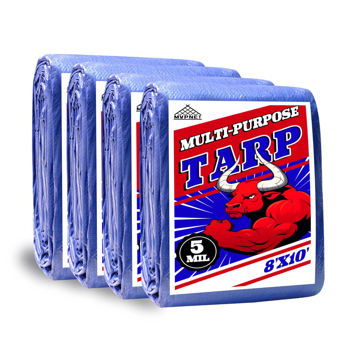 Tarp 8x10(4 Packs) ft 100% Waterproof Uv Resistant High Durability Multipurpose 5mil Blue Tarp for Covering Courtyards, Cars, Camping, Gardens, Pet Nests -by MVPNET
