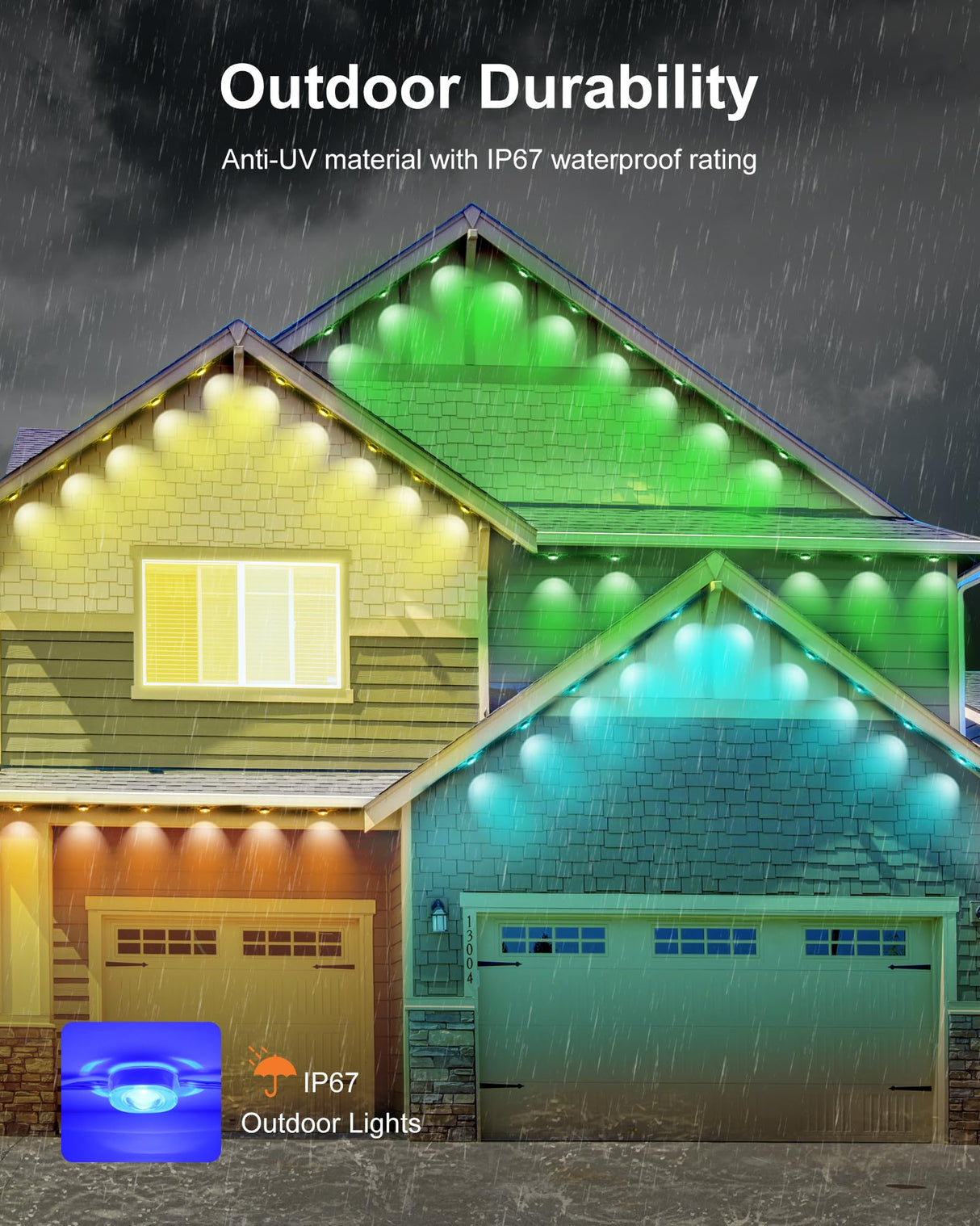 Nexillumi Permanent Outdoor Lights for House, 100ft Smart RGB Outside Lights with 72 Scene Modes, IP68 Waterproof Eaves Lighting for Christmas All Holiday Decorations