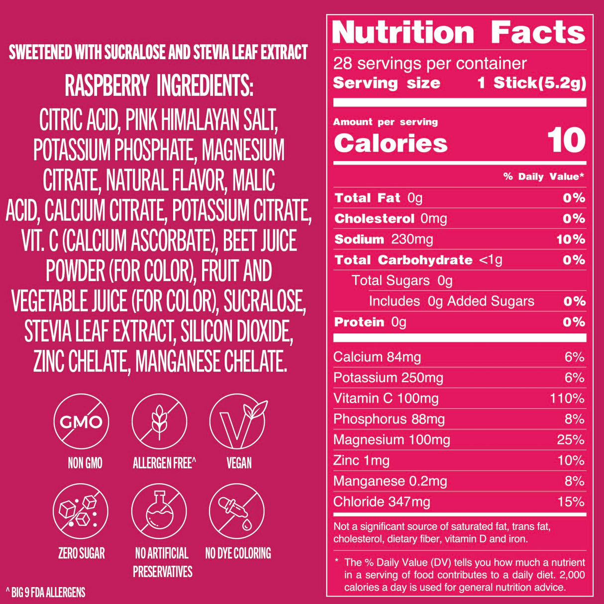 TREVI™ Sugar Free Electrolytes - Drink Mix Hydration Powder Packets - 28 Count - Raspberry