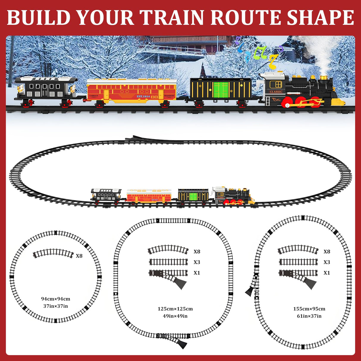 Train Set Train Toys for Boys with Smokes, Lights and Sound (ON/Off), Train Set Under Christmas Tree, Toddler Model Trains for 3 4 5 6 7 8+ Years Old Kids Gifts