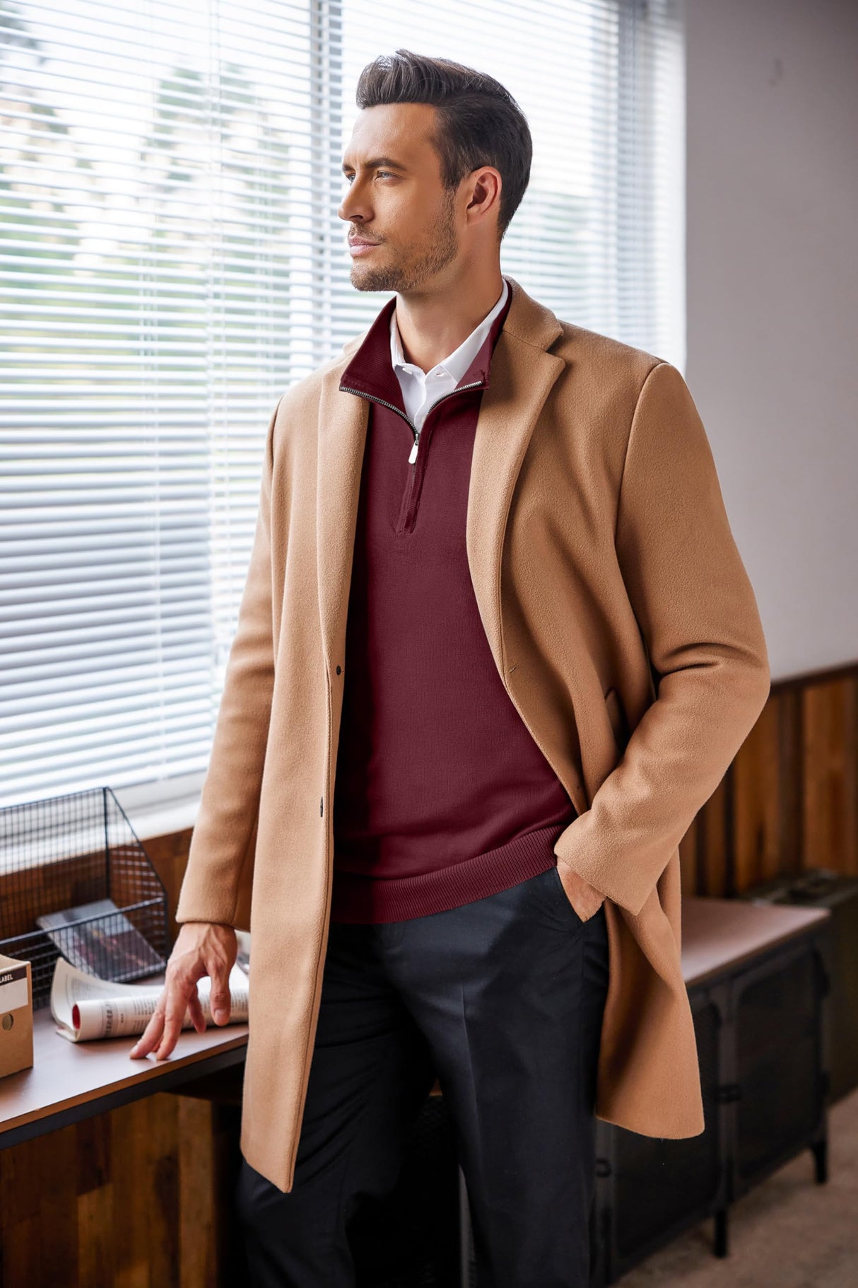 COOFANDY Men's Soft Quarter Zip Sweater Casual Long Sleeve Pullover Sweaters Wine Red Christmas Sweater