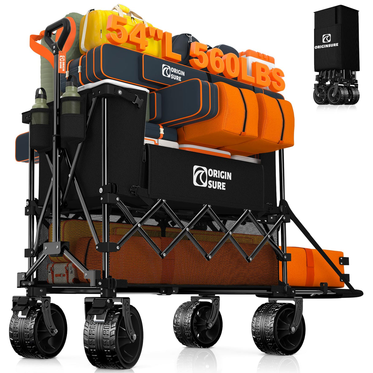 Originsure 400L Foldable Double Decker Wagon, 54" L Tailgate, 560lbs, Black