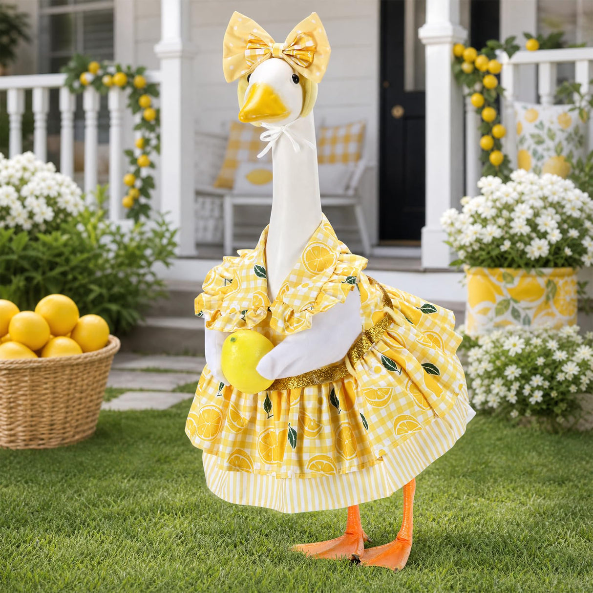 EKOREST Summer Porch Goose Outfits for 23 Inch Lawn Statue, Lemon Costume for Plastic/Cement Statue, Duck Sculpture Clothes for Yard Patio Party Decoration