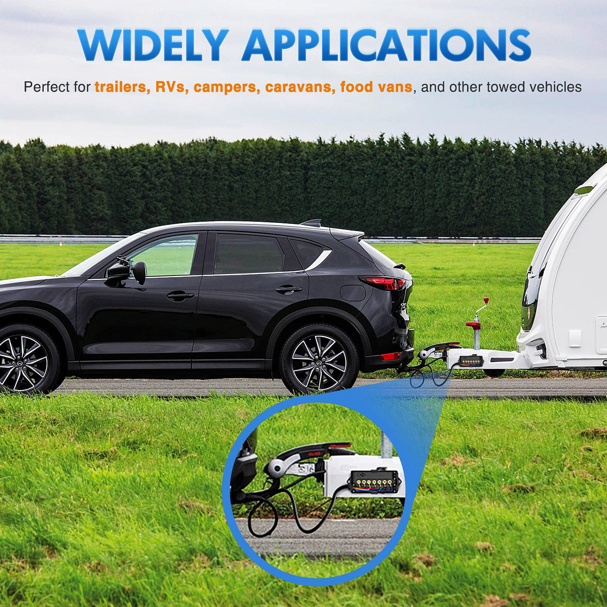 Nilight Heavy Duty 7 Way Inline Trailer Plug 8 Feet Connector Cable 7Pin RV Round Extension Wiring Harness Weatherproof Junction Box for RV Towing Car